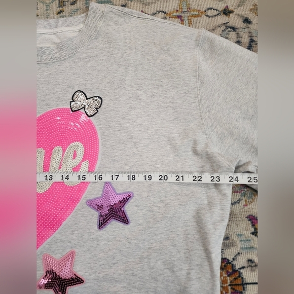 Abercrombie & Fitch, Upcycled Grey Oversized Sweatshirt Sequins Heart, sx XL - Picture 8 of 14